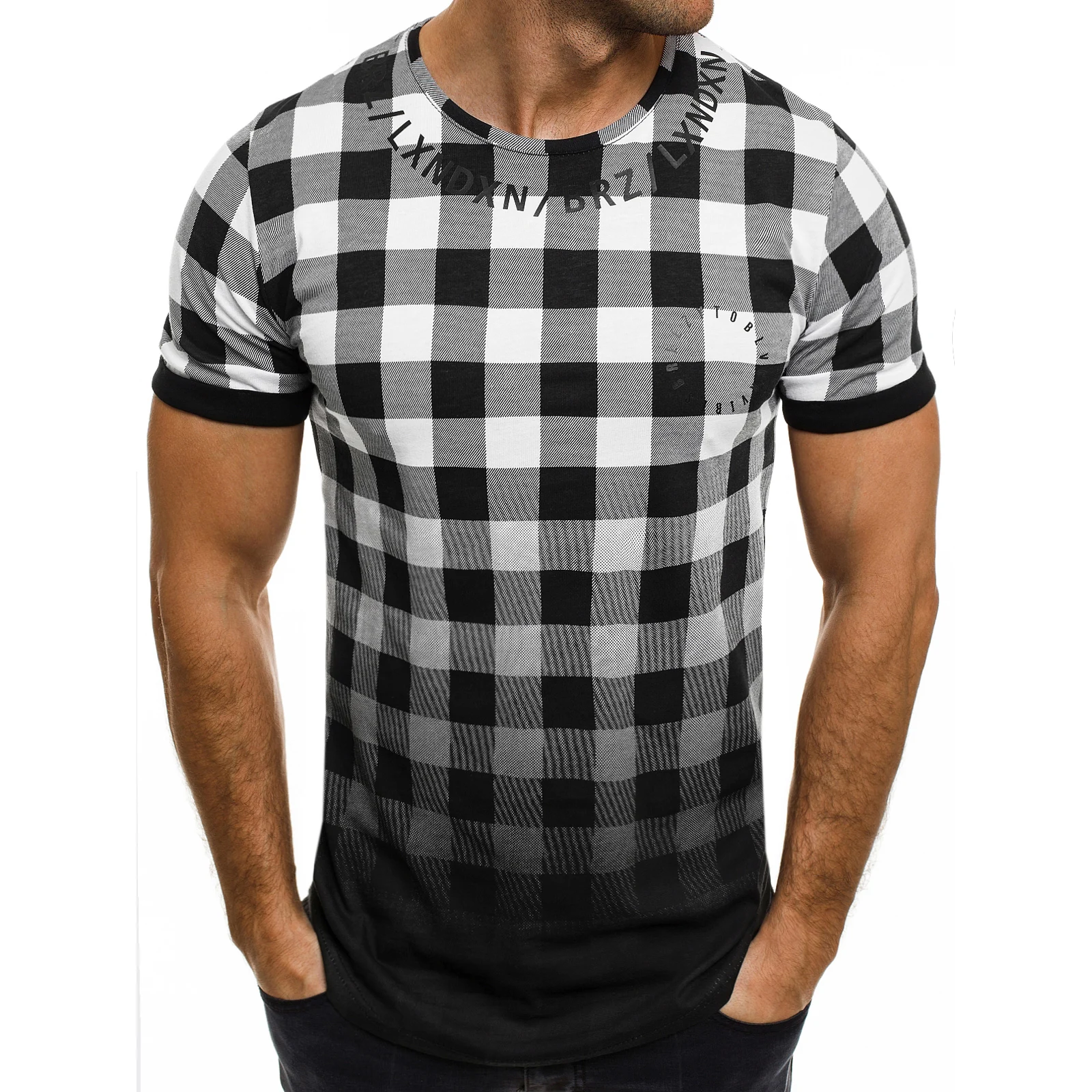Male 2018 Brand Short Sleeve Square Plaid T Shirt O Neck Slim Men T Shirt Tops Fashion Mens Tee 