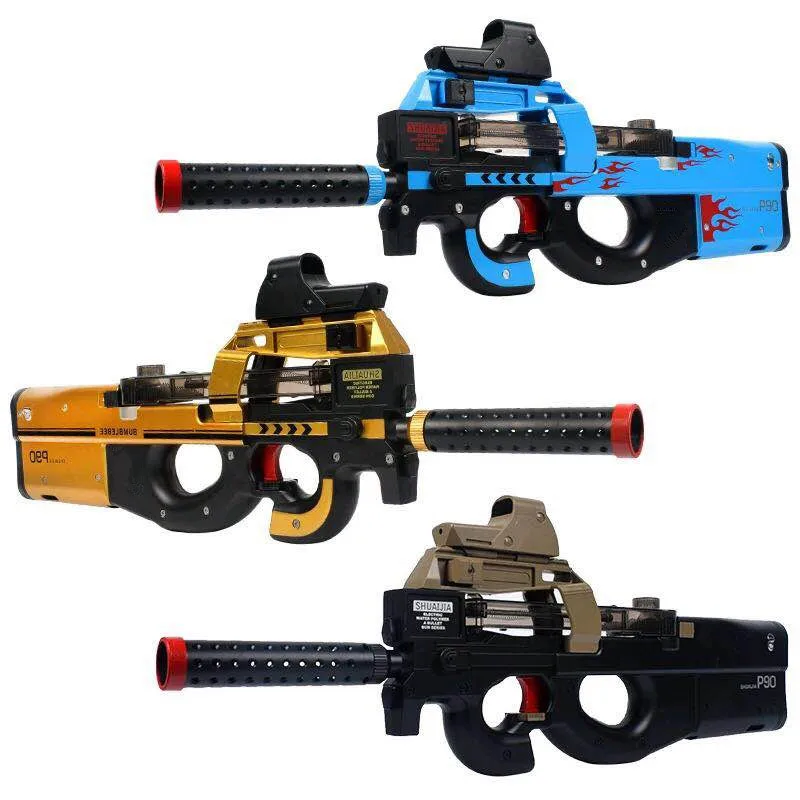 

Latest usa P90 Electric Toy Gun gold colour Edition Live CS Assault Snipe Weapon Soft Water Bullet Bursts Gun Funny Outdoors Toy