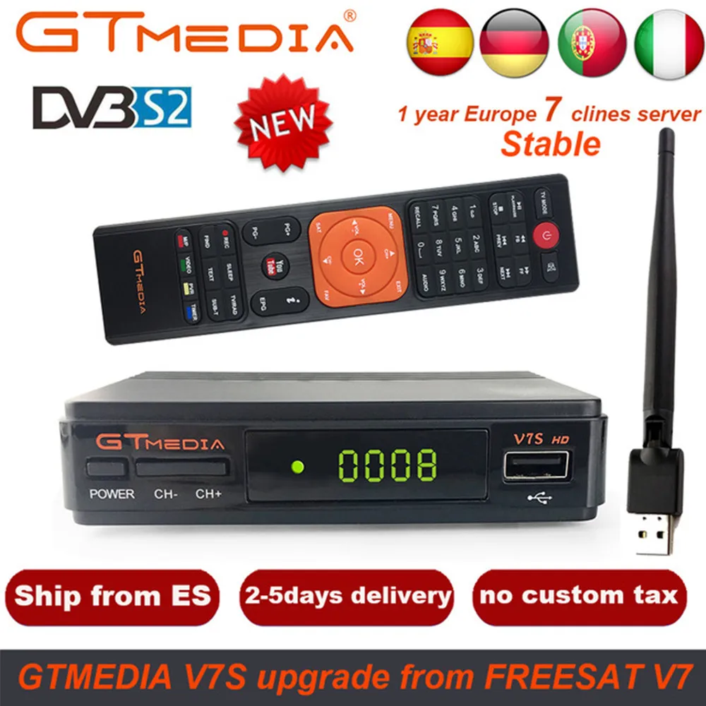 

1 Year Europe 7 Clines Server GTMedia V7S HD Digital Satellite Receiver DVB-S2 V7S HD Full 1080P+USB WIFI Upgrade Freesat V7
