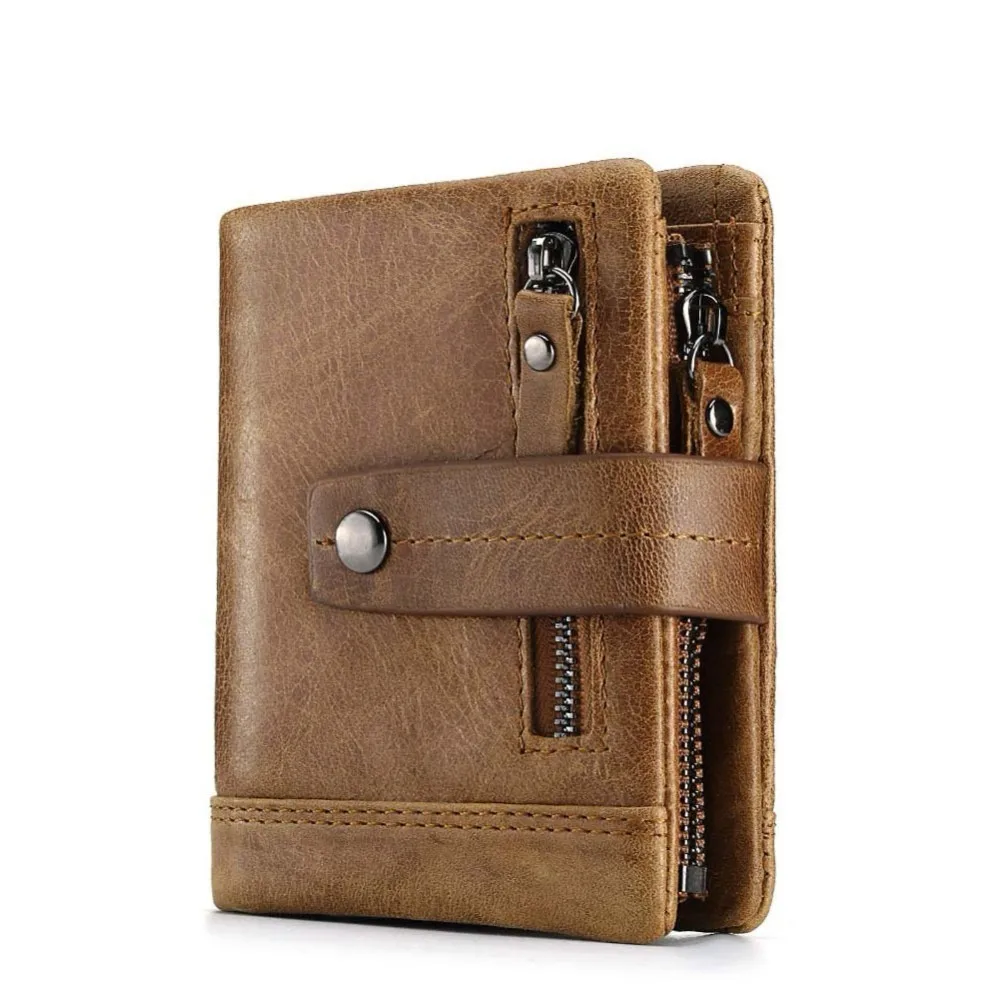 Мужской кошелек из натуральной кожи, маленький мужской кошелек на молнии, мужской короткий кошелек для монет, брендовый кошелек Perse Carteira для Rfid - Цвет: khaki
