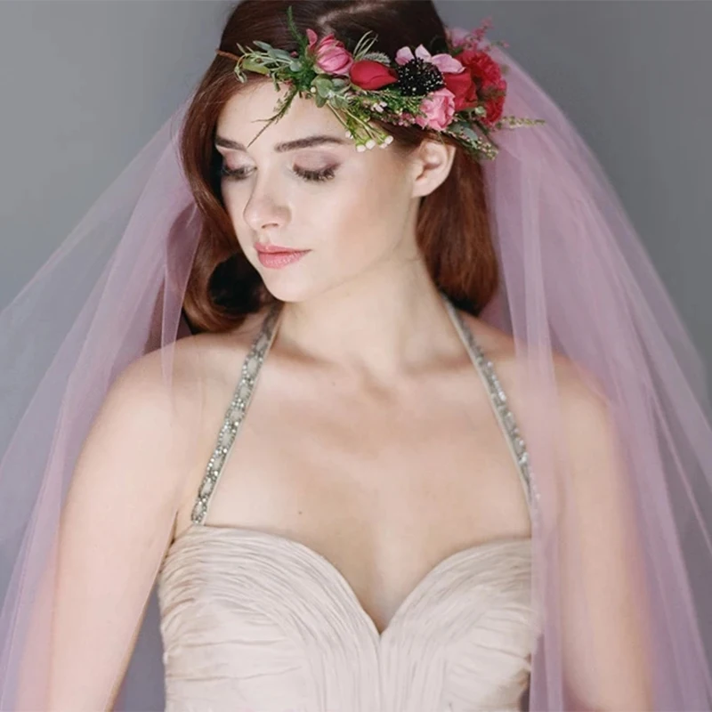 6 Meters Wedding Picture Party Bridal Extra Long 6M Light Pink Soft Mesh Tulle Lace Veil Women Bride Veils 600CM Without Comb