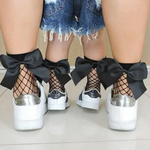 

Baby Girls /Women Vintage Ruffle Bow Fishnet Ankle High Socks Mesh Lace Fish Net Short Socks With Bowknot Fishnet Socks