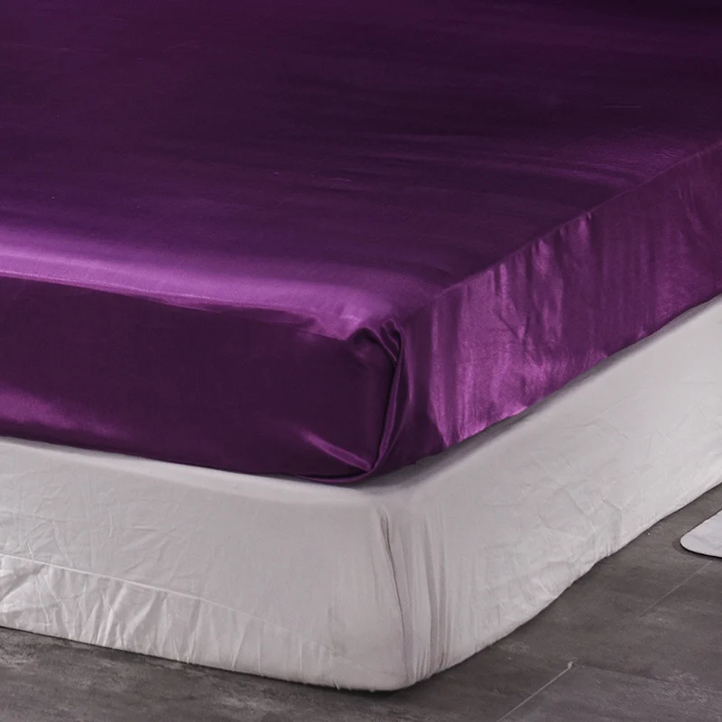 Liv-Esthete Wholesale Luxury Satin Silk Purple Fitted Sheet Silky Mattress Cover Queen King Bed Sheets For Women Men 1pcs