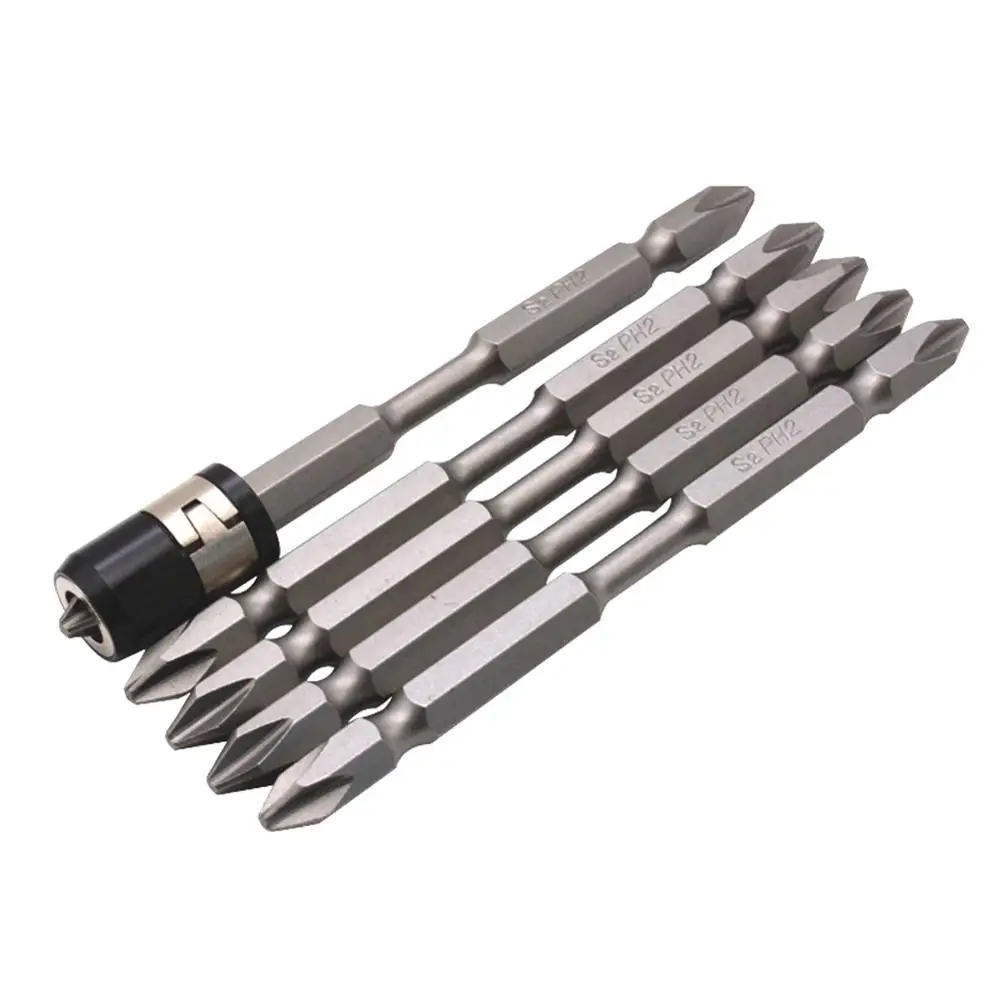 

5PCS/Lot S2 Screwdriver Bits Set 100MM Phillips Strong Magnet Driver Steel Double Head Hex Shank With Magnetizer Ring
