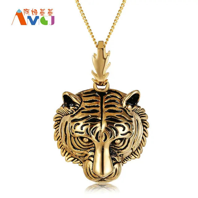 Most Cool Jewelry Tiger Pendant Necklace For Men Titanium Steel Tiger