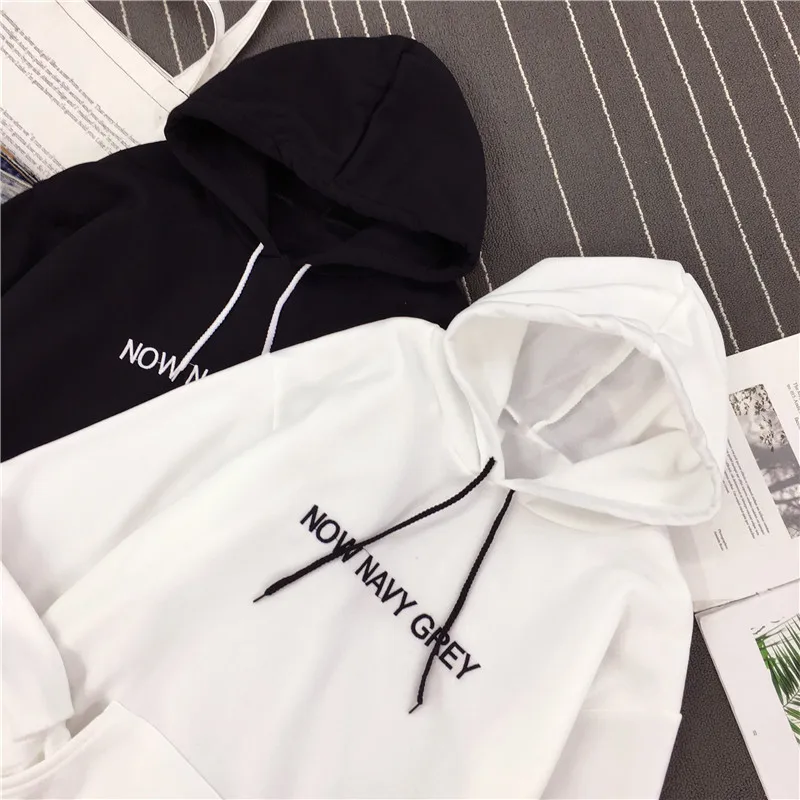  Embroidered letters solid color fashion women's hoodies long-sleeved loose hooded sweatshirts Korea