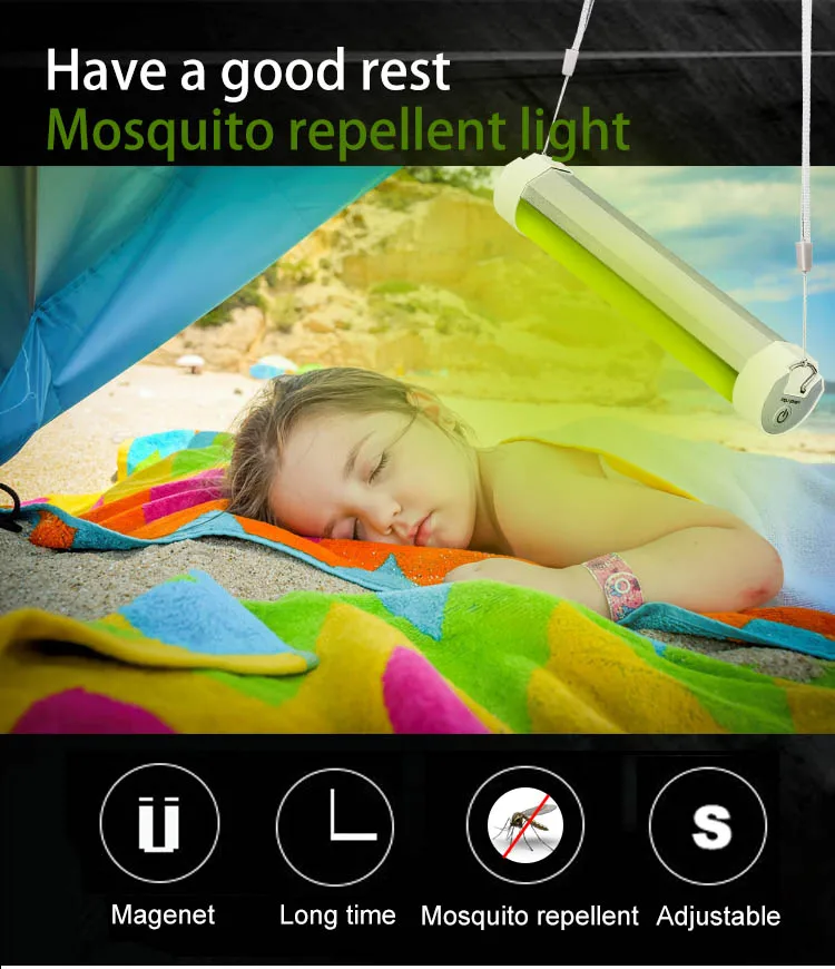 Мощный магнит, светильник от комаров, походный светильник, фонарь, USB Перезаряжаемый, 5 уровней, Диммируемый, белый, зеленый светильник, светильник-палатка