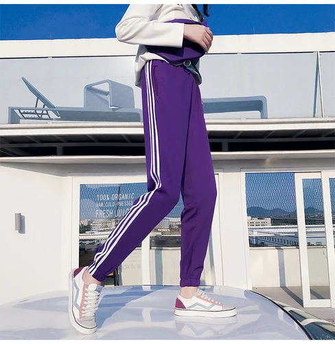 

Side Three Striped Sweatpants For Women 2019 Spring High Waist Casual Pants Loose Harem Pants Plus Size School Trousers Femme