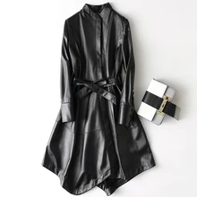 Натуральная овечья кожа, Женская куртка со стоячим воротником, Регулируемая Талия, тонкое пальто из натуральной кожи, Коллекция осень-зима