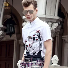 Fanzhuan Новая модная повседневная мужская рубашка с коротким рукавом с художественными фигурами белая рубашка блузка 713093 белая 5XL