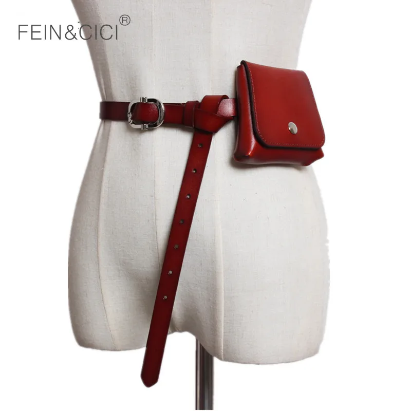 Поясная сумка Fanny bag женская из натуральной кожи с заклепками цепочками поясная