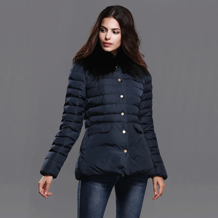 Parkas For Women Winter 2016 Slim Short paragraph Fur Collar hooded Black Cotton Down Jacket Plus