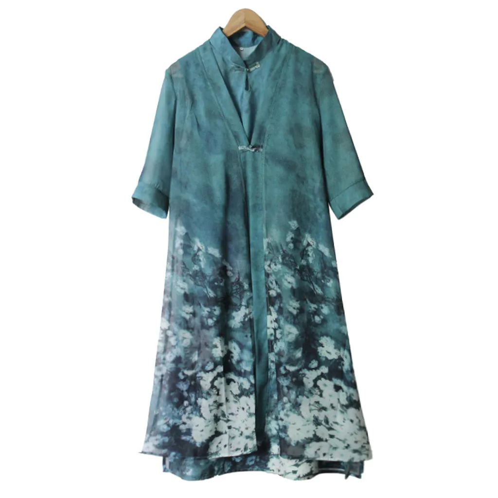 

Summer Plus Size Dress Women Vintage Casual Boho Floral Print Lace Two-piece 3/4 Sleeve Long Dress 2019 Fashion 25