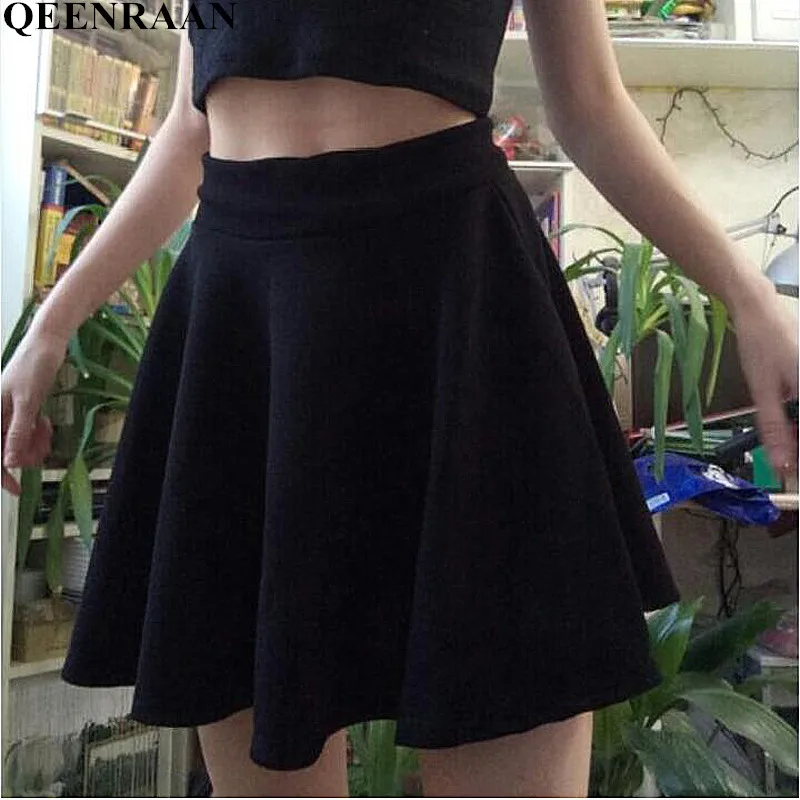 

2019 Women High Waist Big Hem Skater Flared Pleated Skirt Spring Summer Lady Causal Mini Short Skirts Faldas Mujer