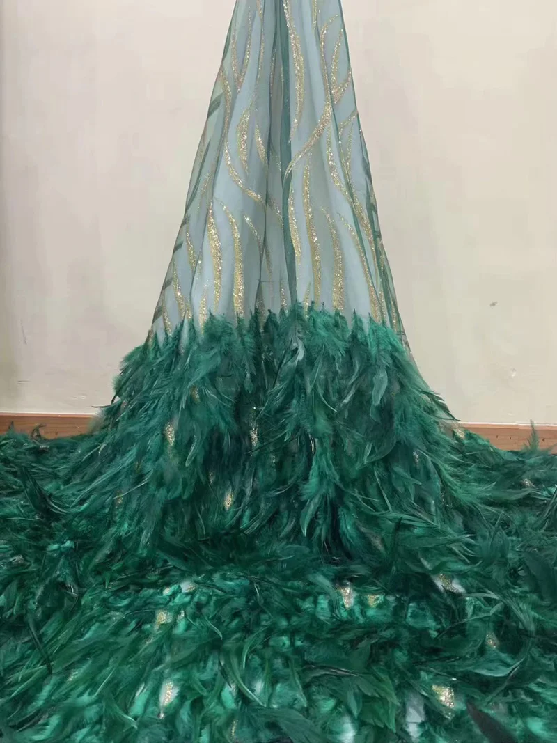 

6colors (5yards/pc) top grade French net lace fabric fashion tulle lace with lots of feathers and sequins for party dress FAA002