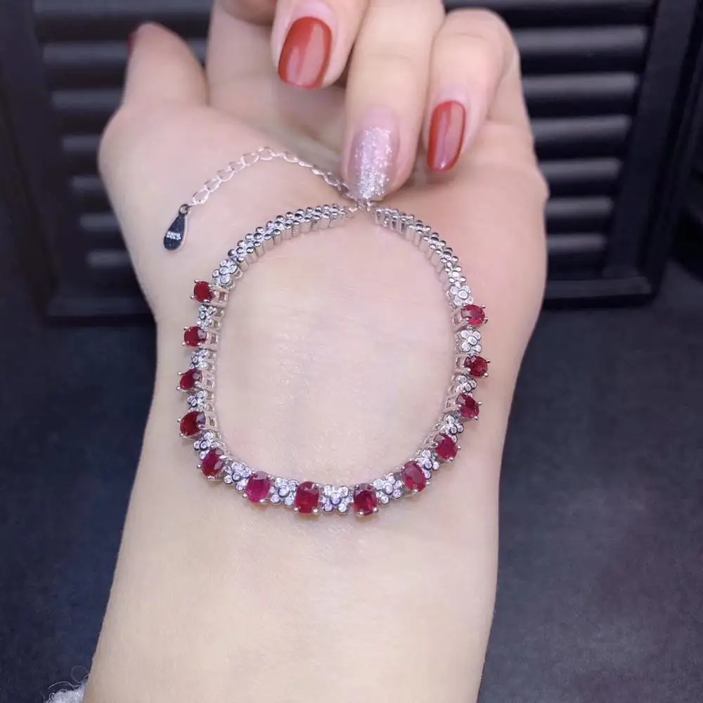 Bracelet en rubis rouge naturel avec pierres précieuses naturelles Bracelet élégant en fleur de pru
