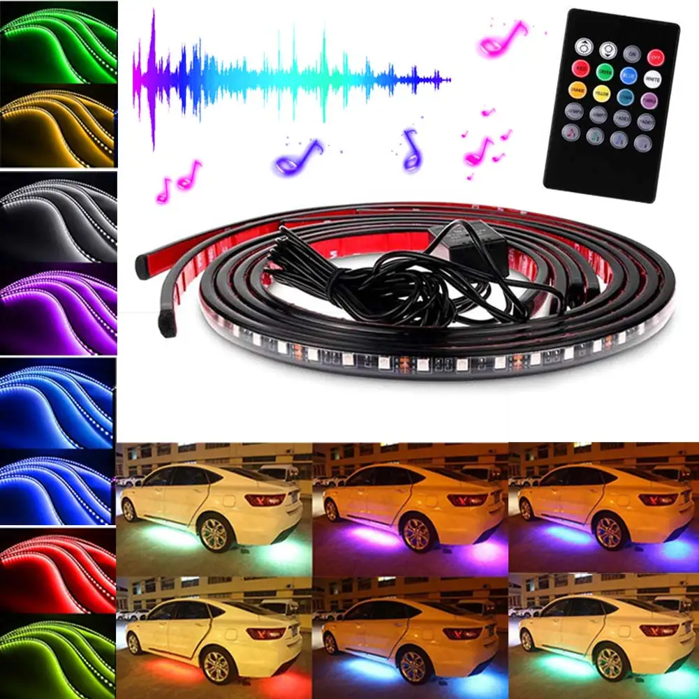 

New Car RGB LED Strips Light Under Car Underglow Underbody Music Remote Control Neon Lights Lamp 88 XR657