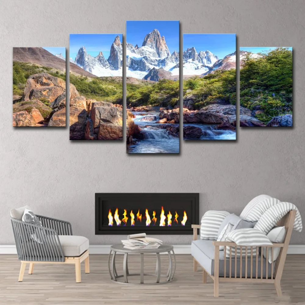 5P0109 Abstract Canvas Painting Wall Art Oil Poster Wall Modular Pictures 5 Panel Alpine Landscape For Living Room Home Decor  (16)