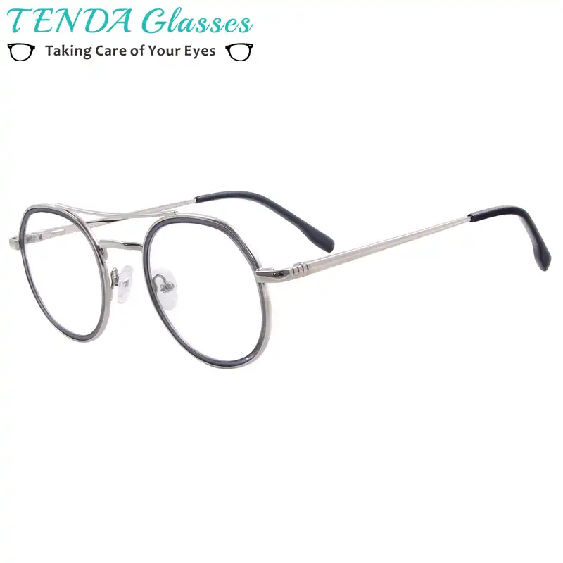 Aiweijia Bisagra de resorte de moda unisex de metal Frame Gafas Estilo vintage gafas redondas lente clara