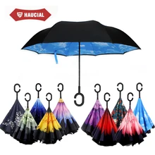Coupe-vent De Voiture Inverse Parapluie Auto Stand Coloré Flore Double Couche Inversé Pluie Parapluie Femmes Creative C Poignée