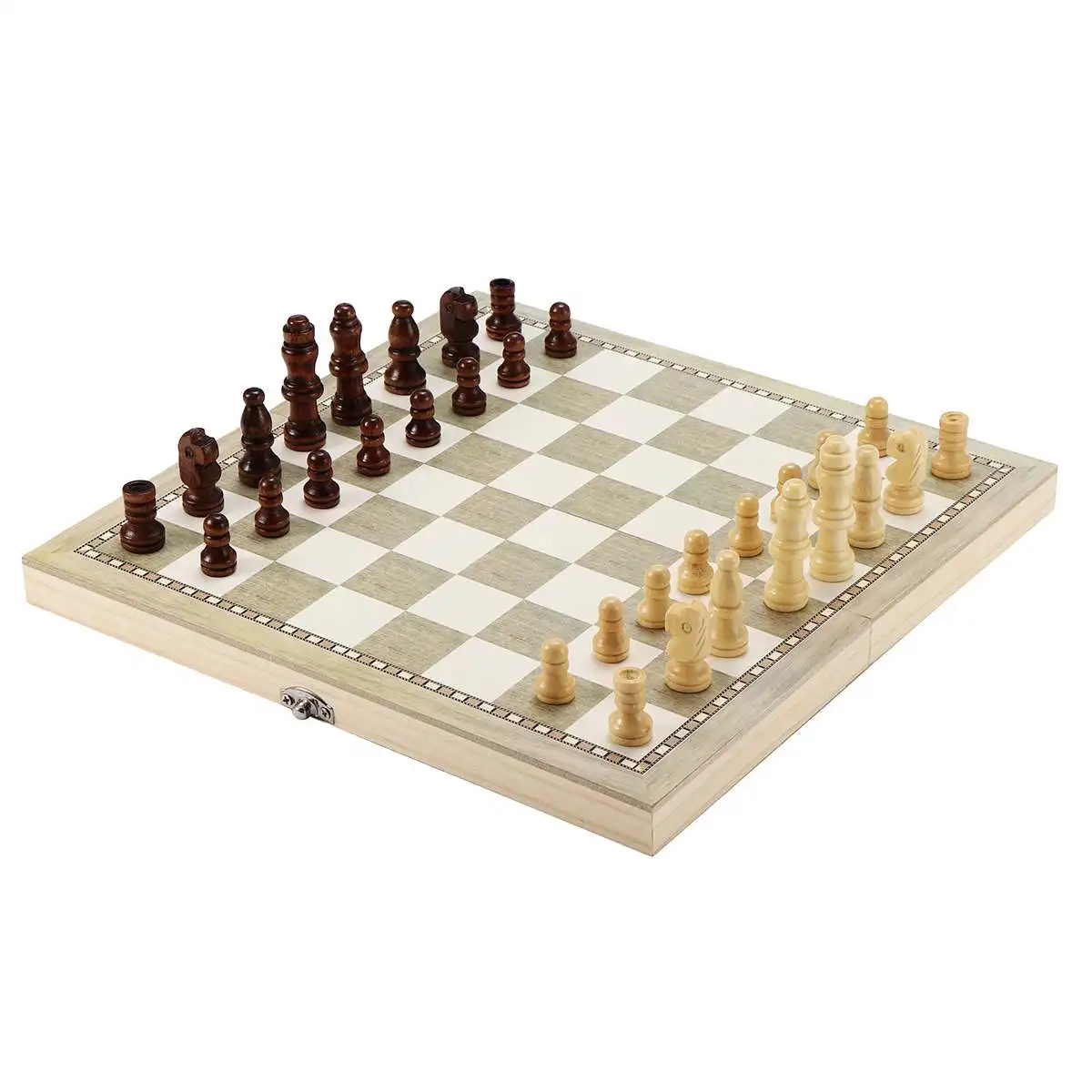 34 * 34cm Deluxe Portable Folding Chess Backgammon Puzzle Educational Gift for Kids /& Adults 3 in 1 Wooden Chessboard Game
