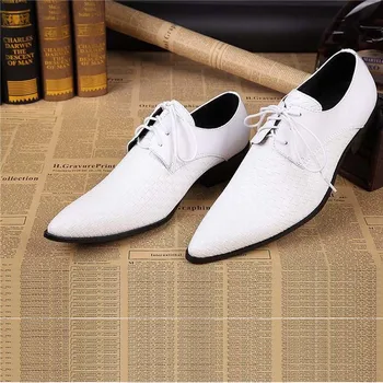 

Genuine Leather Mens Business Shoes For Man Black White Lace Up Men Dress Shoes Flats Pointed Toe Office Party Wedding Oxfords