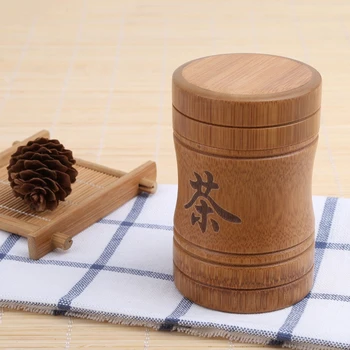 

Mini Porable Tea Box Bamboo Material Travel Outdoor Vase Sealed Cans Gifts