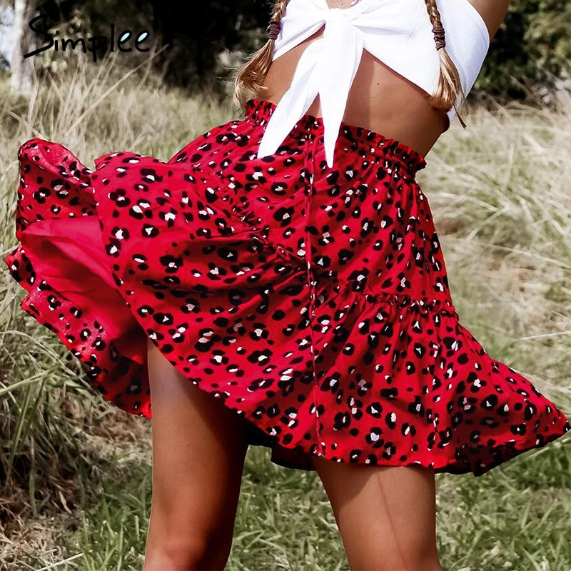 

Simplee Dot print women skirt sexy high waist ruffle girl short mini skirt Korean fashion 2018 Vintage red A line casual skirt