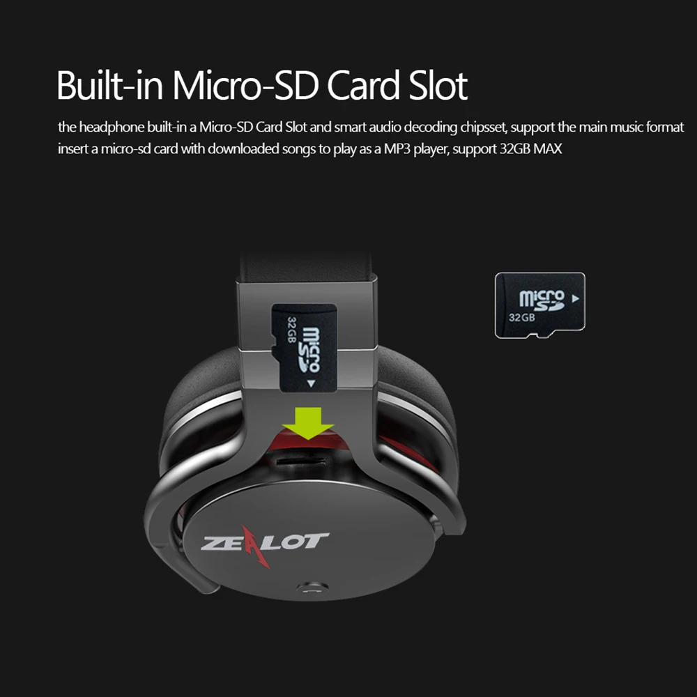 ZEALOT B5 Hi-Fi стерео беспроводные Bluetooth наушники на ухо мощная Бас-гарнитура с микрофоном Поддержка Micro-SD карты воспроизведения