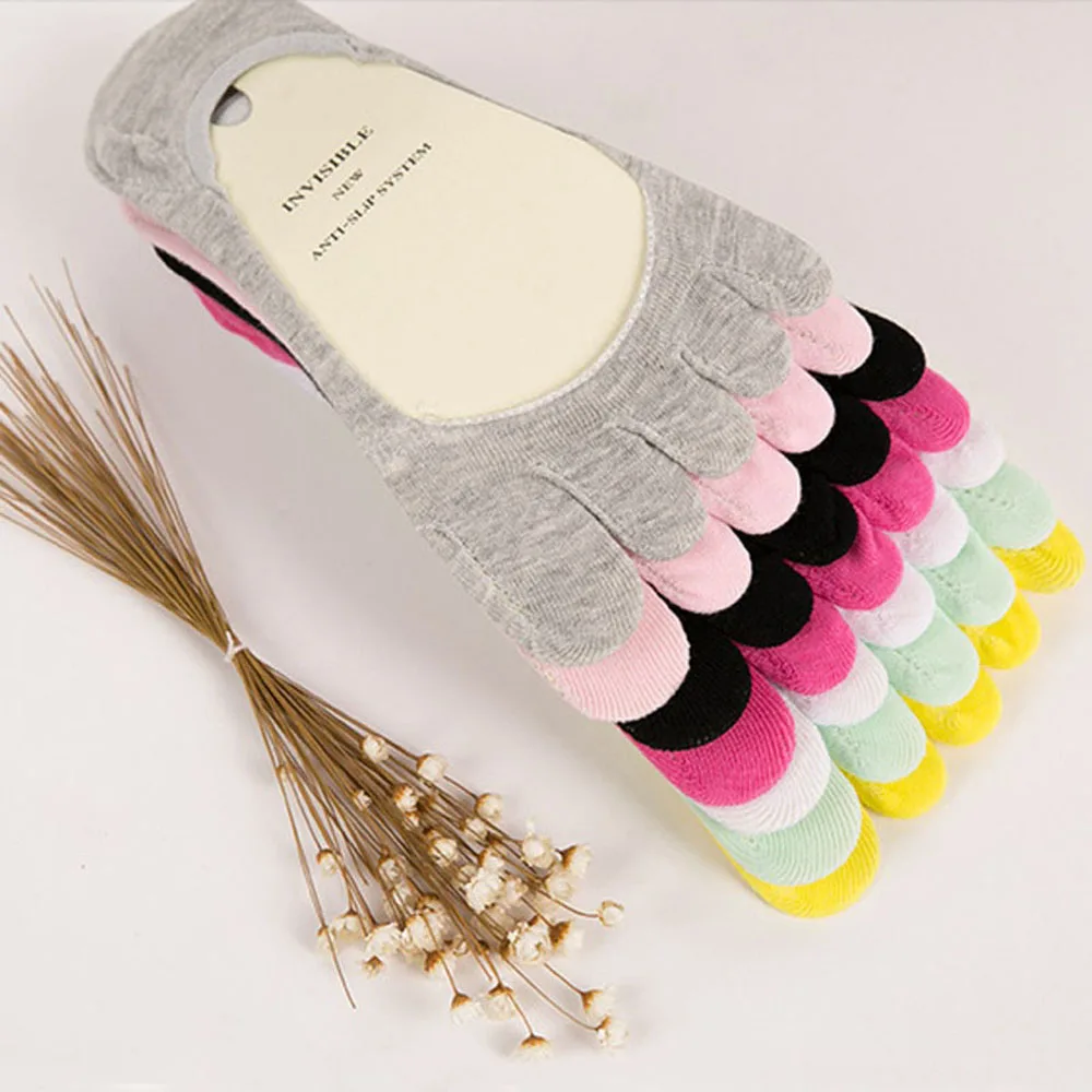 

3 Candy Color Women Ankle Five Finger Toe Socks No Show Invisible Breathable Soft Cotton Hosiery Socks