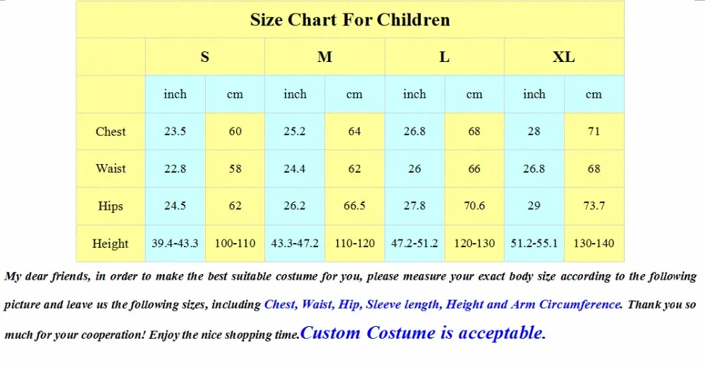 size chart for children 