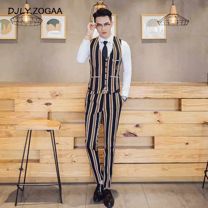 ZOGAA 2019 Vertical Stripe Men Business Suit Male Thin Double Breasted Jacket Men's Fashion Vest + Pants + Jacket 3PCS Suit ZOGAA 2019 Vertical Stripe Men Business Suit Male Thin Double Breasted Jacket Men's Fashion Vest + Pants + Jacket 3PCS Suit