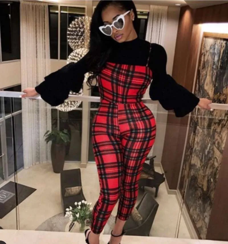 

Red checked strapless jumpsuits are a hit in 2019