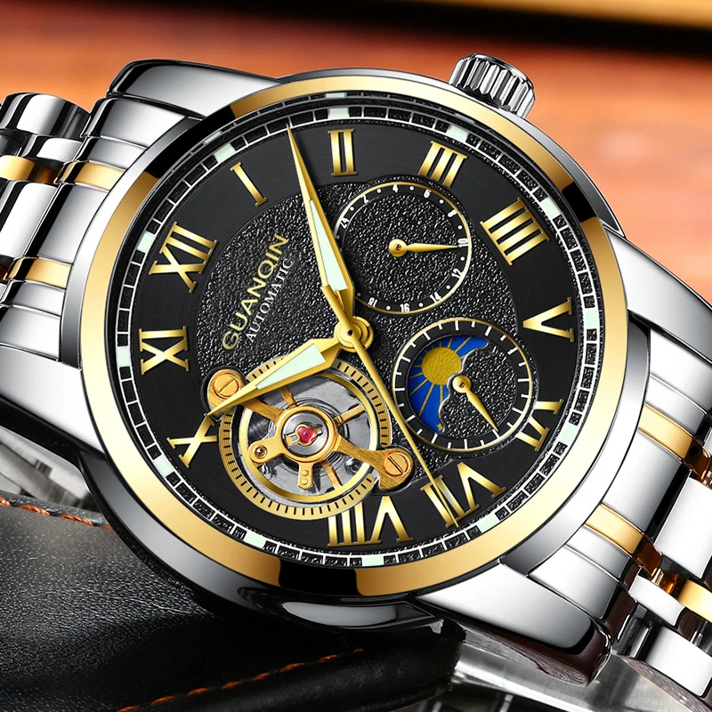 Relogio masculino GUANQIN Роскошные Брендовые Часы с скелетом Tourbillon мужские спортивные