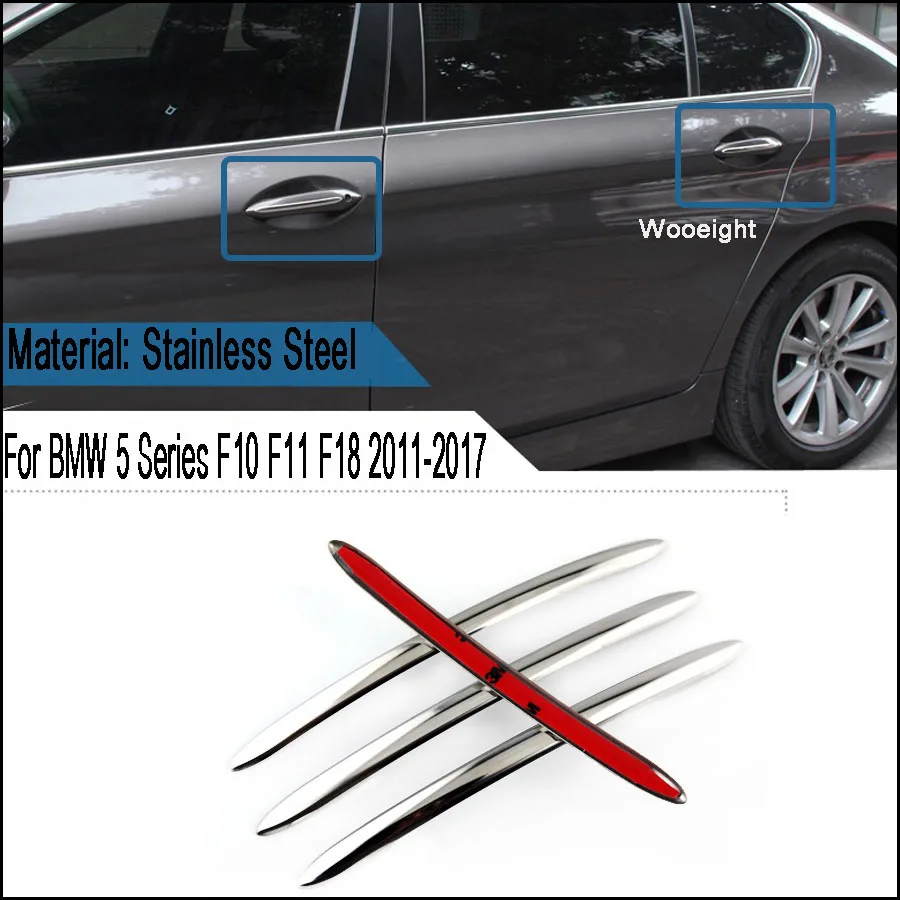 Wooeight 4Pcs Stainless Steel Exterior Door Handle Molding Trim Car Styling Strip For BMW 5 Series F10 F18 F11 2011-2017 (2)