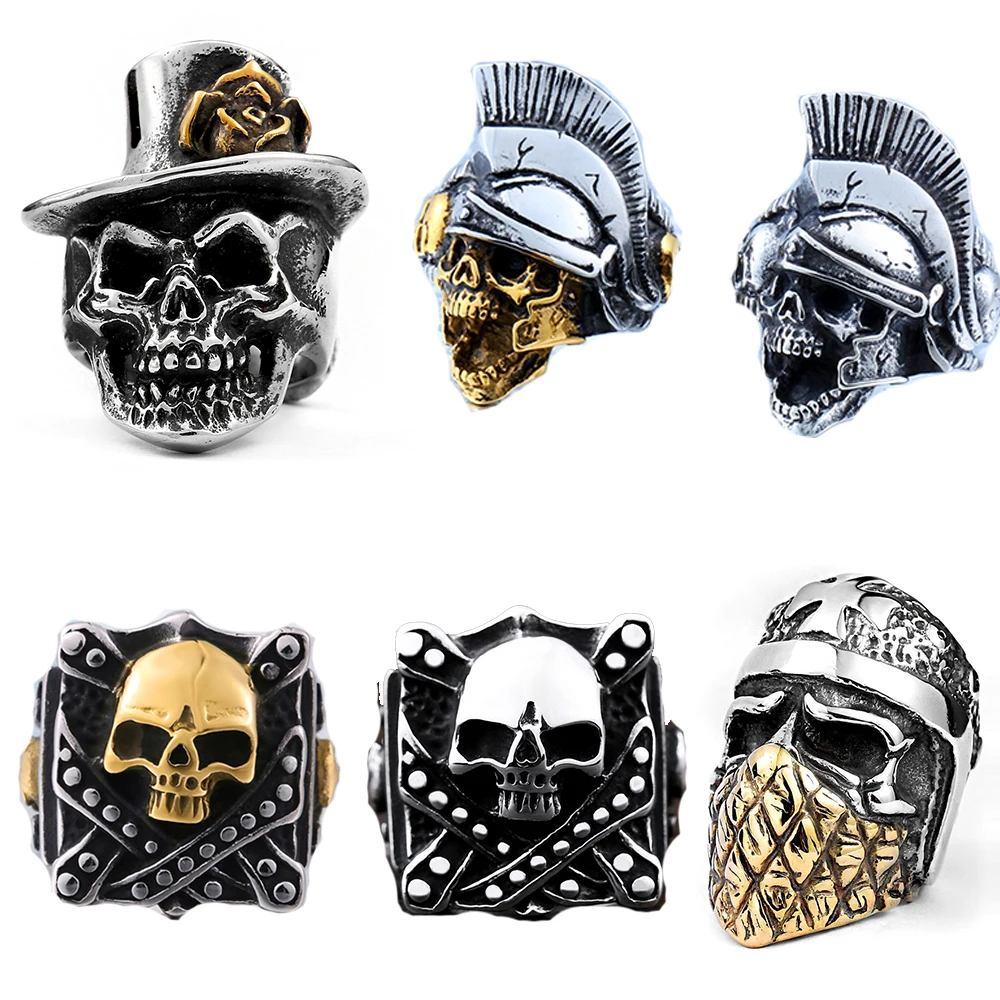 

Hiphop rock Roll Biker Unique kapala skull stainless steel ring vintage punk Unique fashion jewelry man Fast shipping STR805024