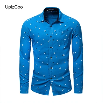 

UplzCoo Men Shirt Cotton Long-sleeved New Fashion Floral Shirt Stretch Spring And Autumn Ausiness Casual Shirt Slim Shirt FM084