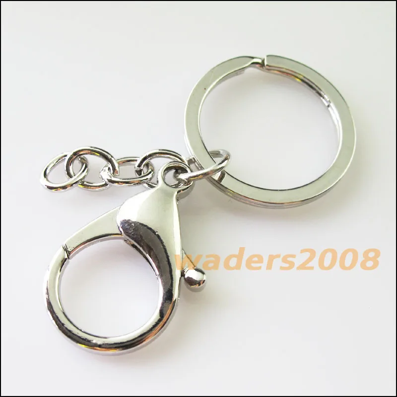 2Pcs Dull Silver Trigger Clasp Swivel Clip Key Ring Bag Charms + Split