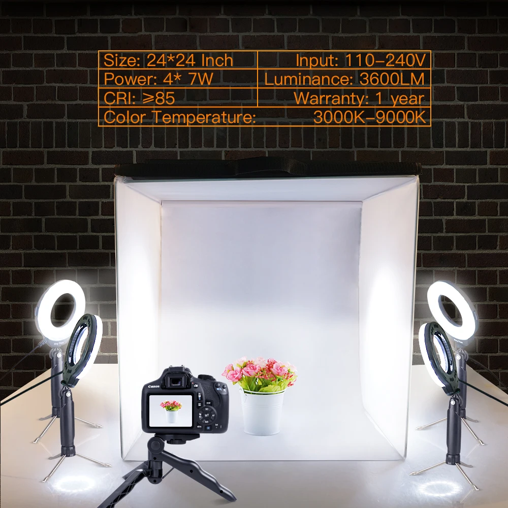12 Filters and Phone Holder for Photography Product Photo Light Box TRAVOR Portable 24x24 Photography Studio Box Shooting Tent Kit with 4 Color Backdrops