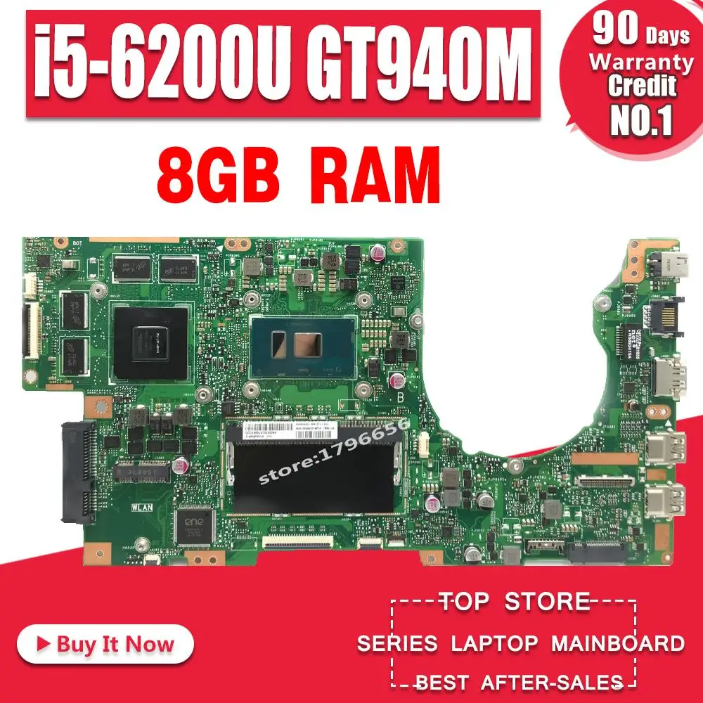 

K501UX K501UB Laptop motherboard for ASUS K501UX K501UB K501U K501 original mainboard DDR4 8GB RAM i5-6200U GTX940M