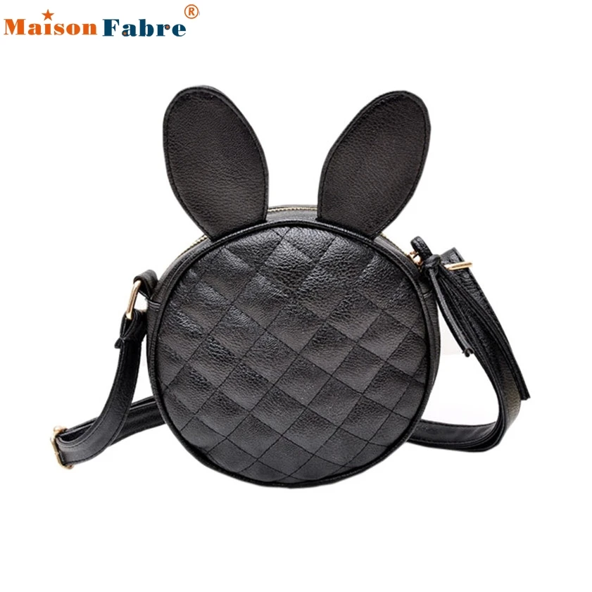 High quality Women Girl Rabbit Ear Round Leather Handbag Shoulder Messenger Mini Bag