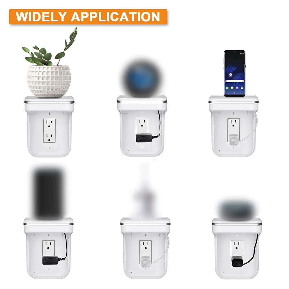 

Wall Outlet Shelf With Night Light Phone Holder Led US Plug Space Saving Charging Storage Cable Management Smart Cover For Home