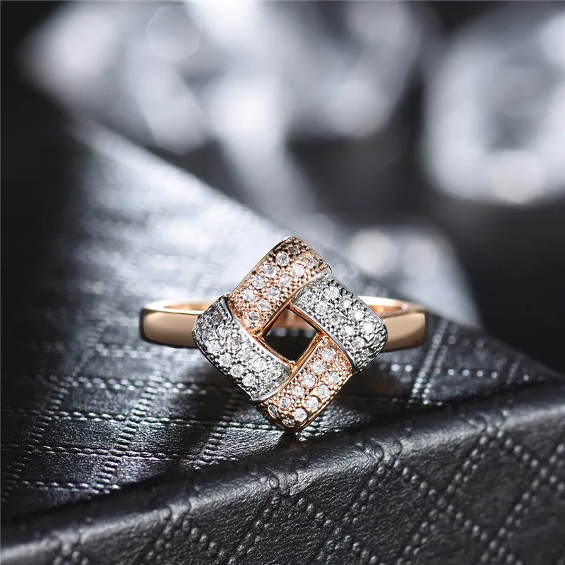 BUDONG панк дизайн в форме узла микро имитация CZ камень проложили коктейльное кольцо золотого цвета ювелирные изделия для женщин Aneis Bijoux XUR637