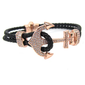 

fashion Double Pu Leather Anchor Bracelets Handmade Leather Braided Atolyestone Bracelet Bangles For Men Women Jewelry Gift
