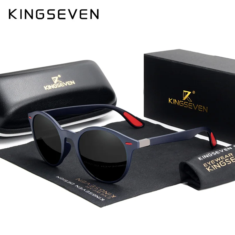 KINGSEVEN, дизайнерские мужские очки, круглые, поляризационные, солнцезащитные очки для мужчин и женщин, TR90, Ретро стиль, унисекс, очки Oculos De Sol - Цвет линз: blue gray