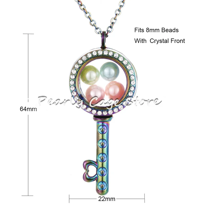 Multicolor Round Key Разноцветный чехол с изображением сердечка цветка кулоном в форме ключа живая память 8 мм жемчужные бусы клетка магнитное стеклянное с крылышками медальон подвесное колье с горным хрусталем - Окраска металла: Multicolor Round Key