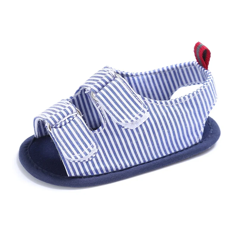 Летняя модная детская обувь для маленьких мальчиков 0-18 месяцев; полосатая детская коляска с мягкой подошвой; детская обувь для новорожденных - Цвет: Синий