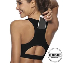 Женский спортивный бюстгальтер Пушап с карманом для телефона, топ для йоги, фитнеса, пуш-ап, спортзала, бега, ударопрочный, Цветочная рубашка, компрессионный спортивный жилет