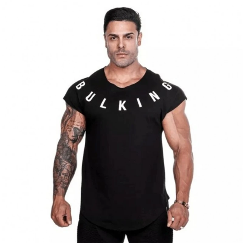 Men's Brand BULKING Fashion Men's Cotton T-Shirt Leisure Gym Fitness Training Short Sleeve Shirt Summer New Men's T-Shirt