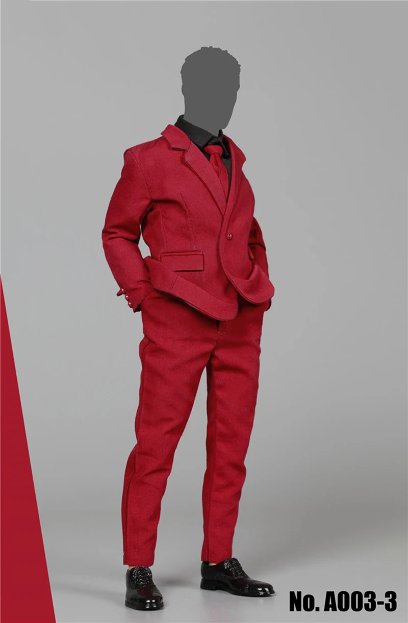 

1/6 Men's Narrow Shoulder Red Suit Set with Shoes and Tie Models Accessories for 12'' Figures